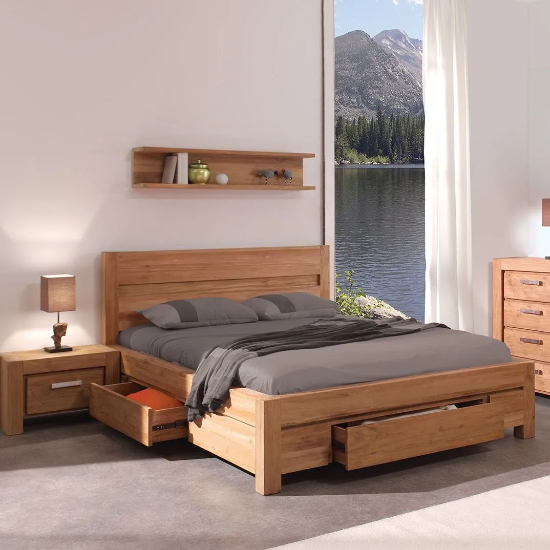 Beech Wood Bed - With 3 Draws For Storage